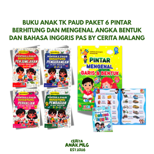 Buku Anak TK PAUD Paket 6 Pintar Berhitung dan Mengenal Angka Bentuk dan Bahasa Inggris PAS By Cerit