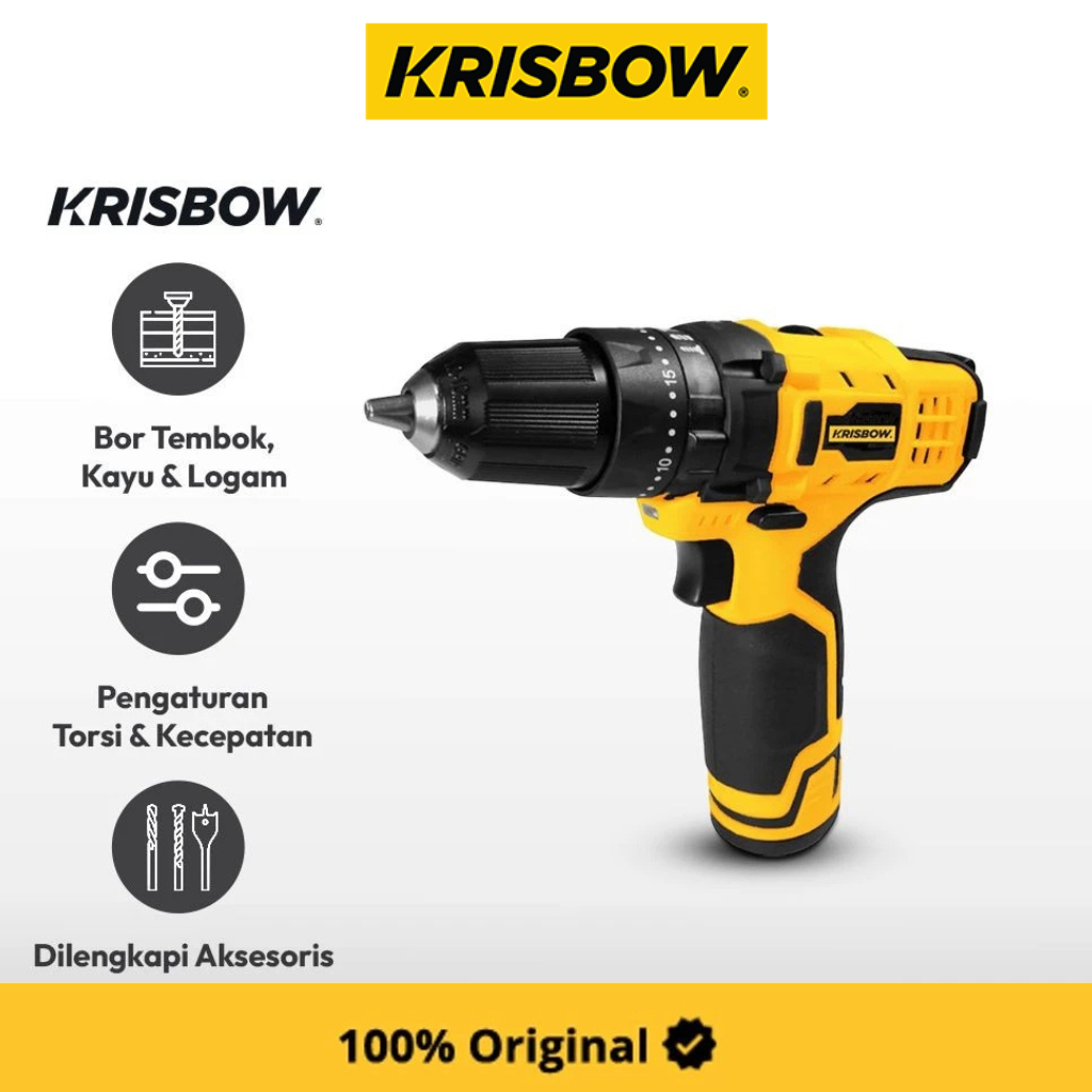 Krisbow Bor Listrik Cordless Impact Drill 10 mm 12V