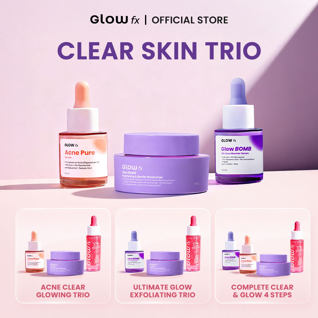 GLOW fx BEAUTY [Clear Skin Trio] Acne Pure Serum 20mL + Glow Bomb Serum 20mL + Glow Bomb Moisturizer