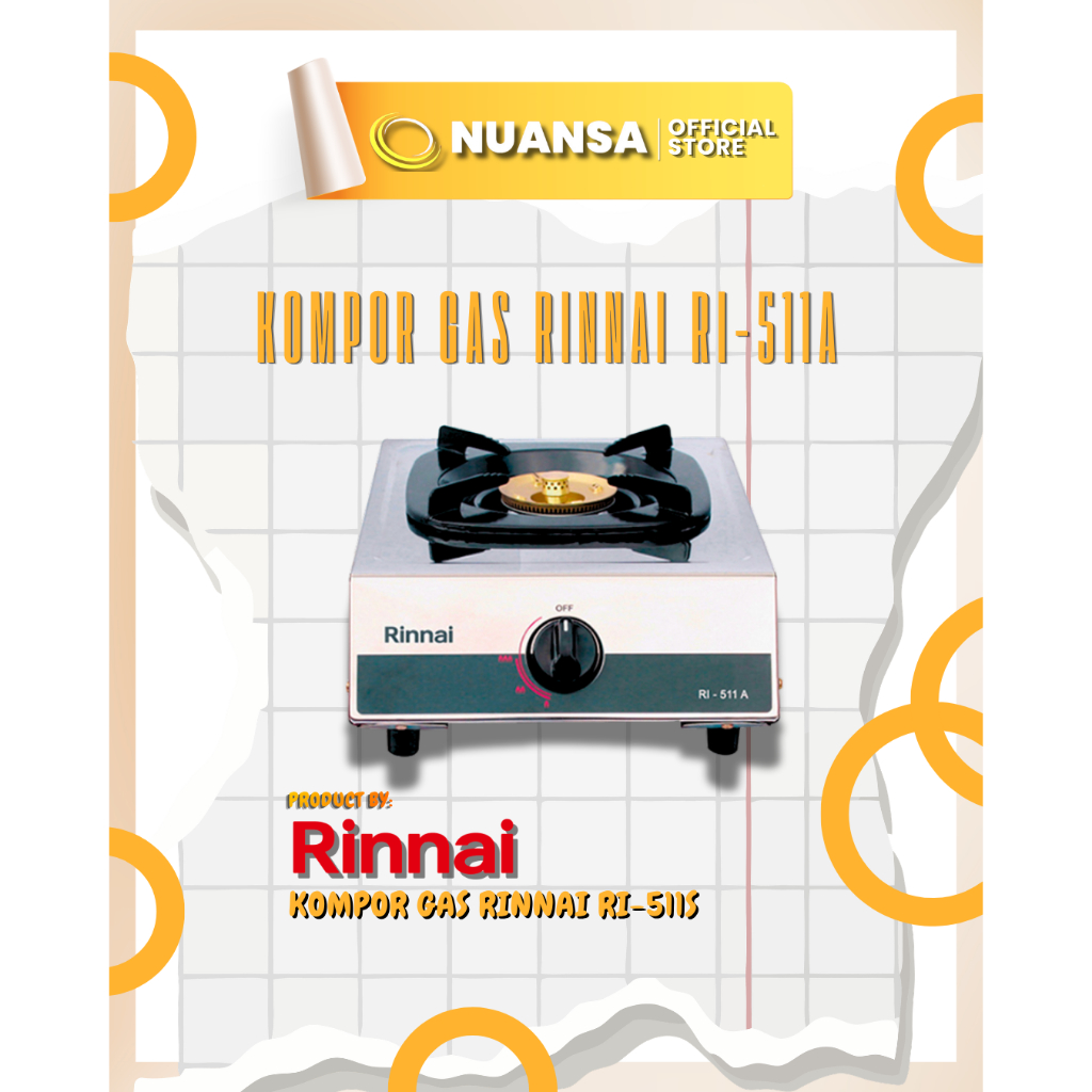 Rinnai RI-511A Kompor gas satu tungku, Stainless Steel, Api Besar
