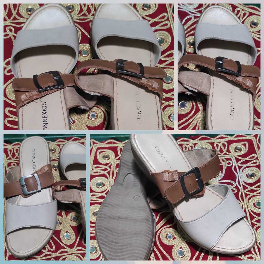 Seken/Preloved Murah Sepatu Sendal Kulit/Connextion (Tali Belakangnya Dicopot) No. 37, Tinggi 5 cm