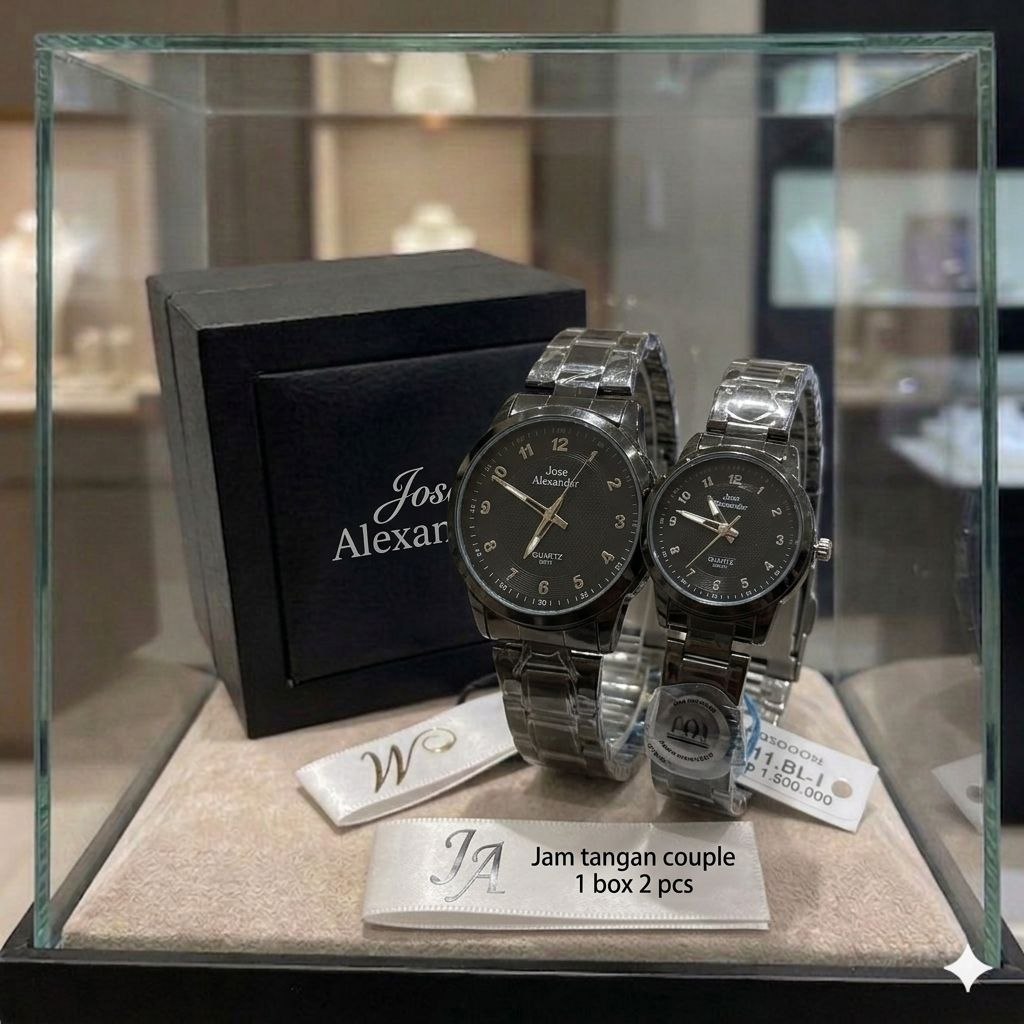 Jose Alexandre Jam Tangan Couple / Pasangan Rantai Stainless 2 Jam 1 Box