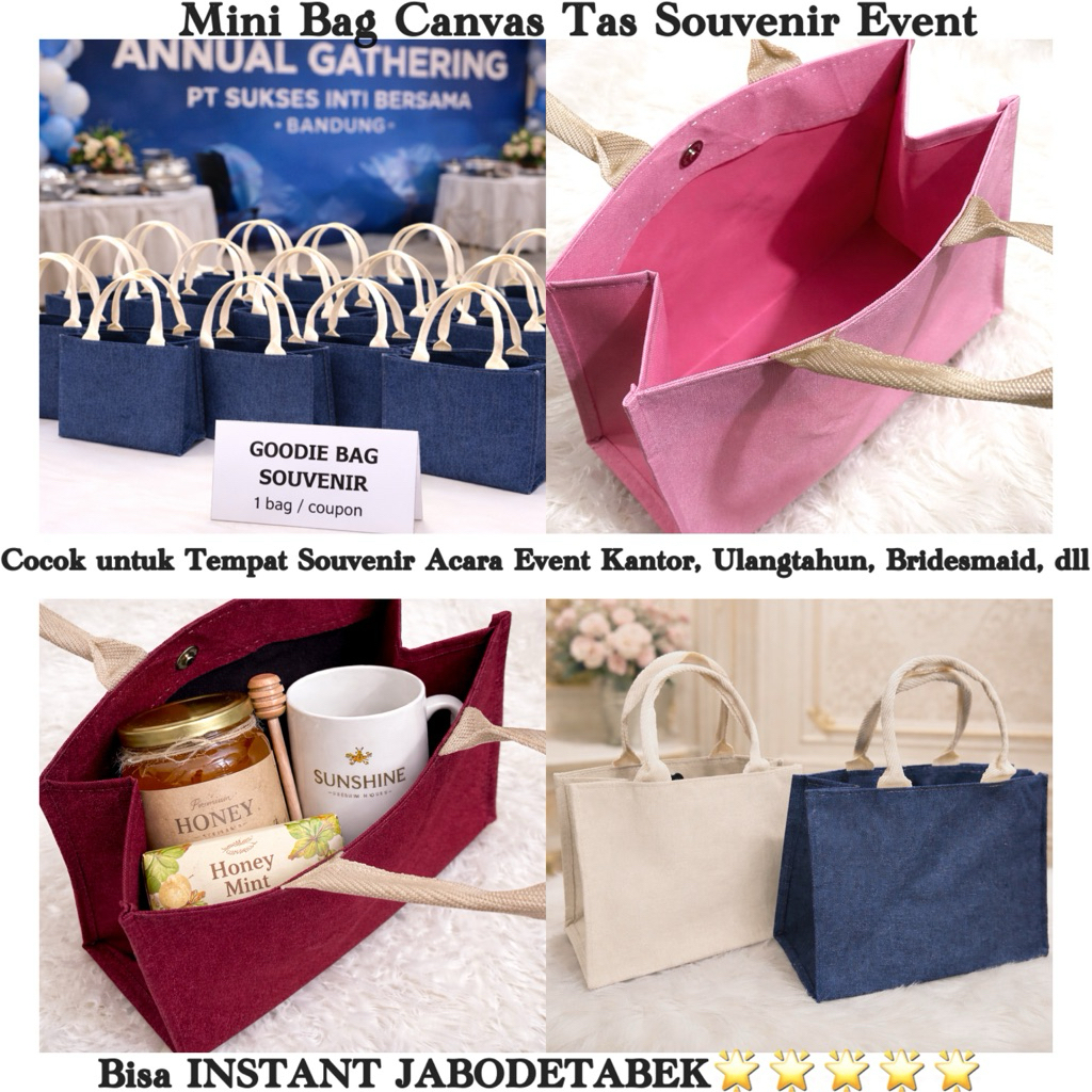 Tas Hampers Canvas TEBAL Tas Mini Tas Souvenir Event Corporate gift / Bridesmaid / Ulangtahun Mini B