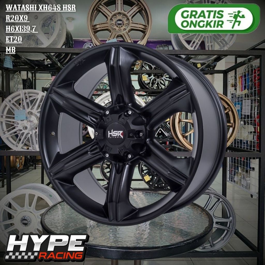 Velg Mobil WATASHI XH648 HSR Ring 20 R20 Lubang 6 Hitam untuk Pelek TRITON , FORTUNER , EVEREST