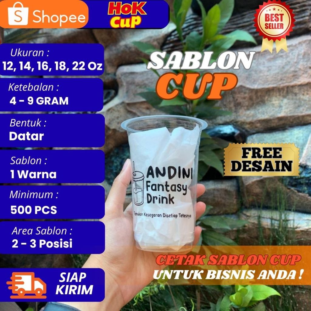 Sablon Gelas / Cup Custom HOK Ukuran 12, 14, 16, 18, 22 oz Datar Free Desain