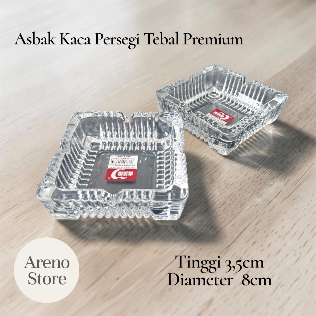 Asbak Kaca Crystal Bahan Kaca Tebal Premium  / Asbak Persegi / Souvenir