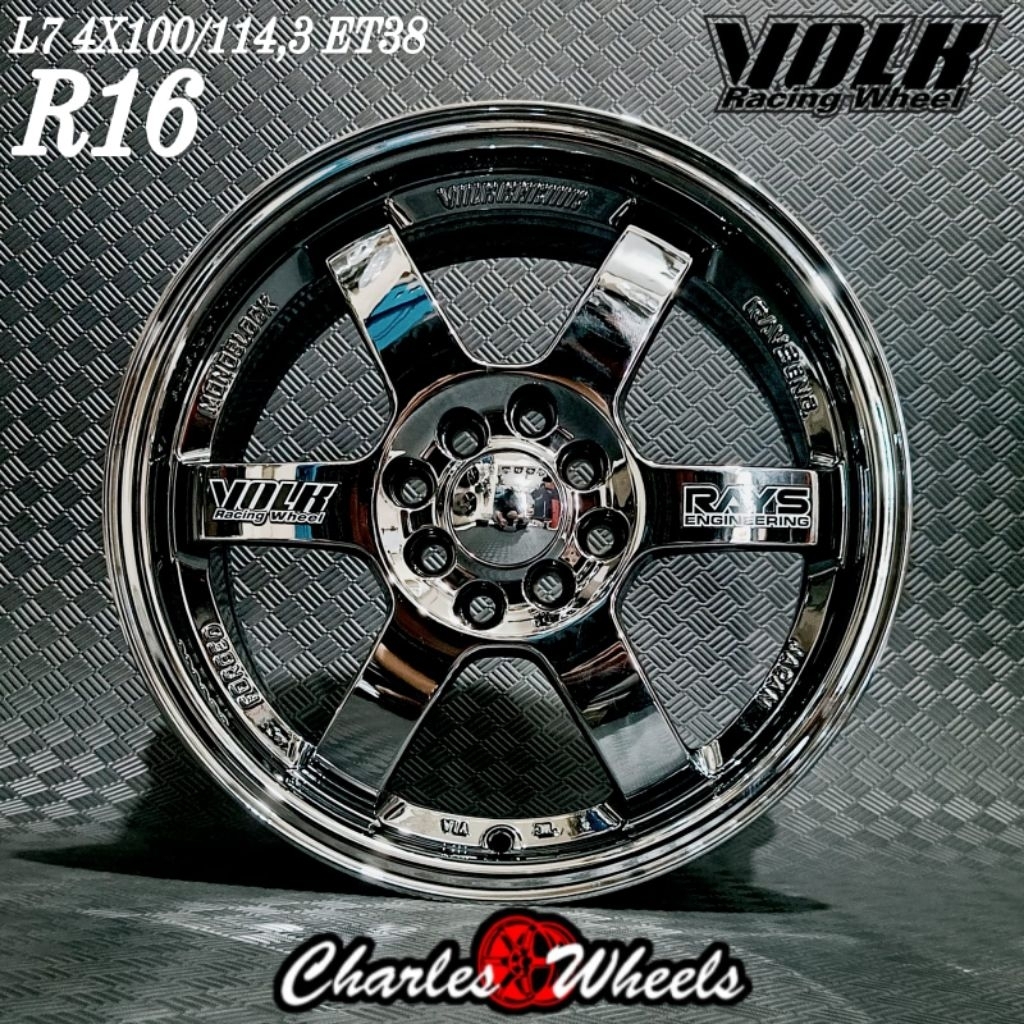jual velg te37 r16 blackchrome 4x100 4x114,3