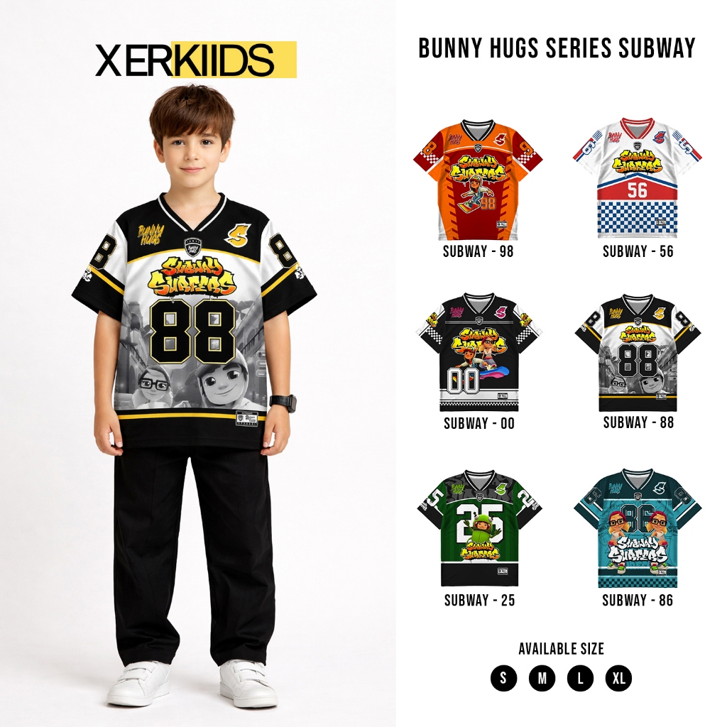 XERKIIDS Jersey Anak Number 88 Subway Surfers Vintage Bahan Dryfit Brazil Milano NFL Streetwear