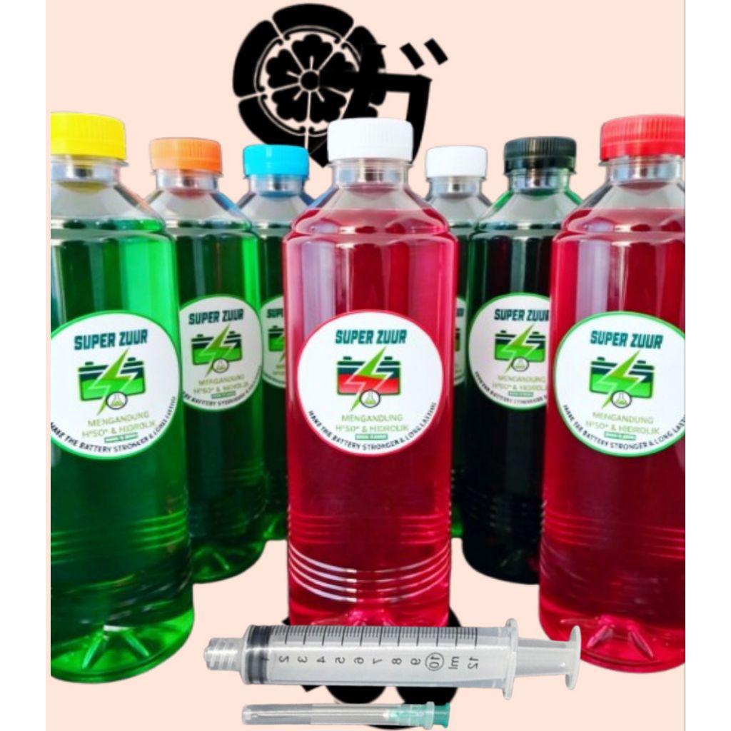 Air Aki Zuur/Super Zuur 500ml/Zuur merah & hijau/Cairan Gel Khusus aki basah/kering