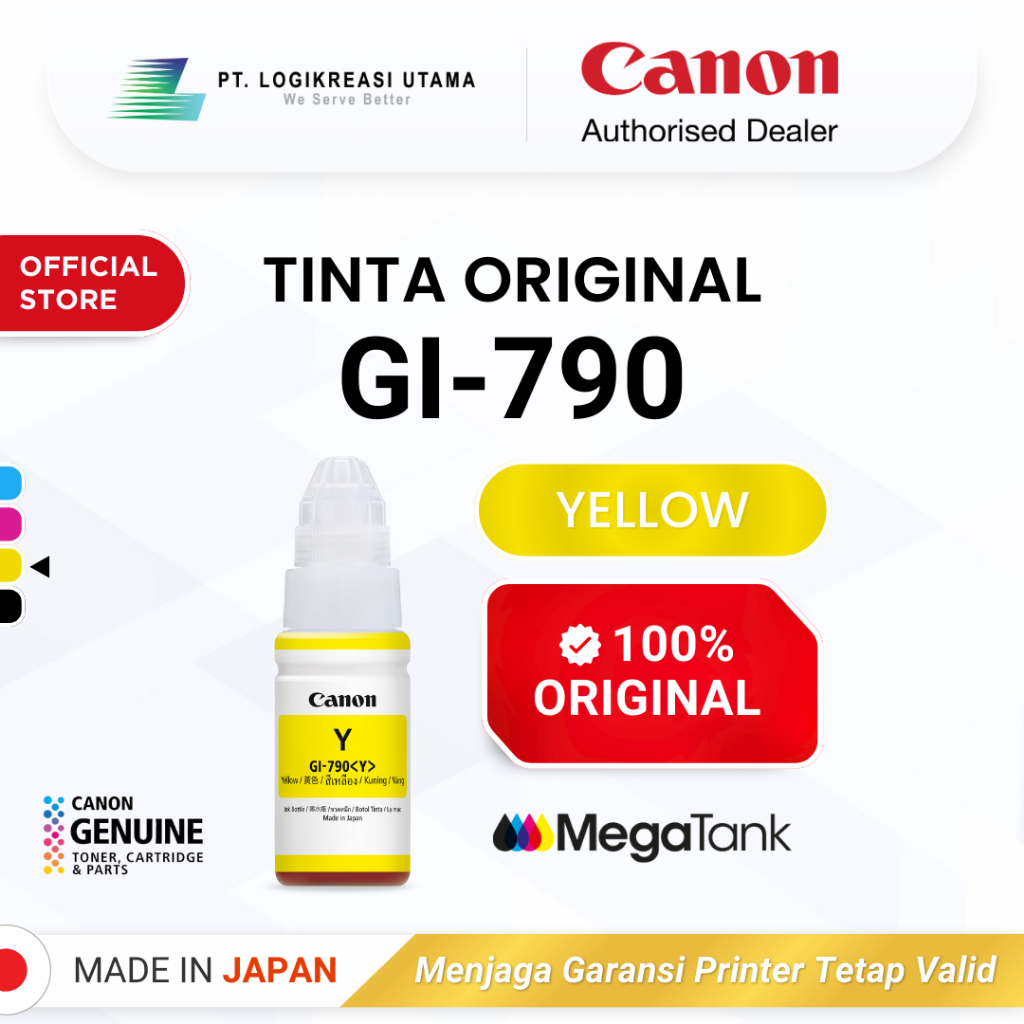 100% ORIGINAL Tinta Canon GI 790 Yellow - Printer G1010 G2010 G3010 G4010 - Tinta Asli