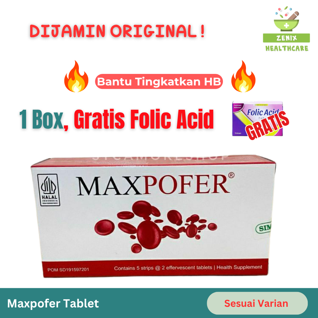 Maxpofer Tablet Effervescent - Vitamin Zat besi - 1 Box