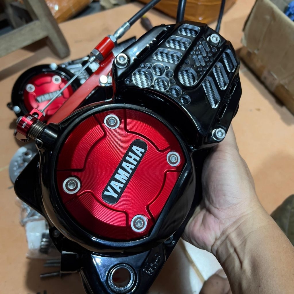 ( Variasi CNC & ukiran Berlubang) Bak Kopling Kanan Rx King Kawiman Bak Ninja Orisinil Copotan Motor