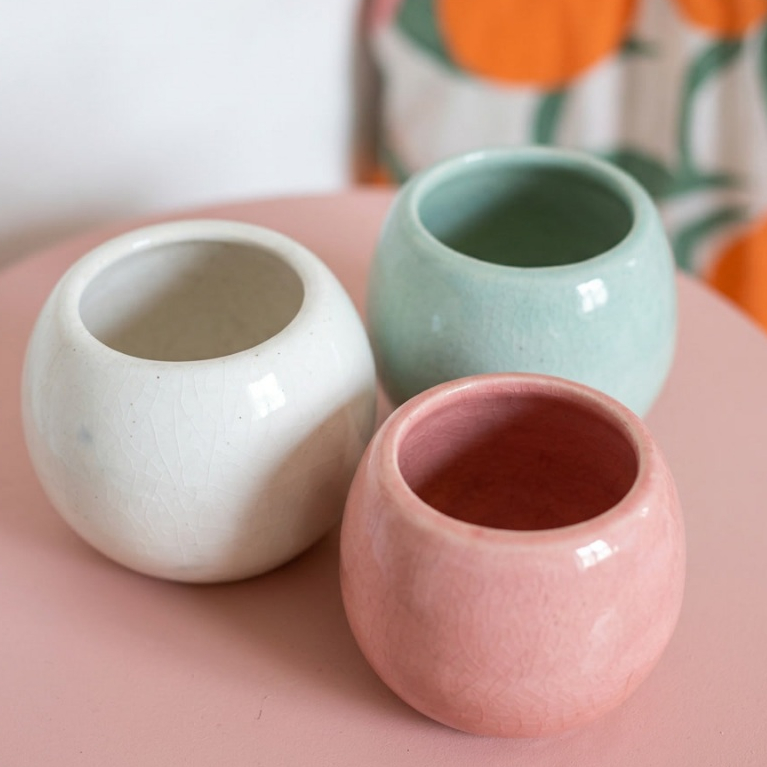 Pot keramik bulat pink - pot keramik bulat biru - Pot keramik kecil - pot keramik putih - Pot Tanama