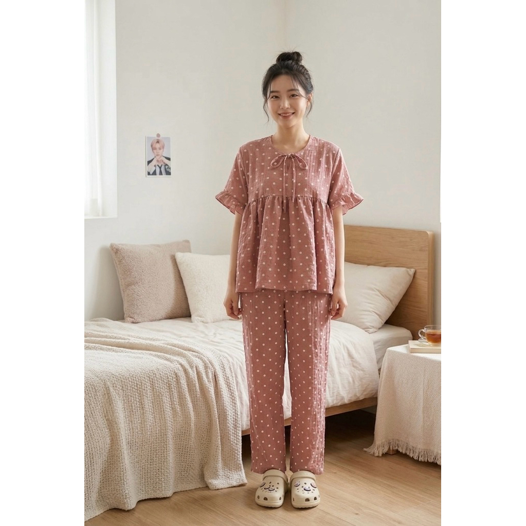 One set dan daster polkadot serut kain cinkle