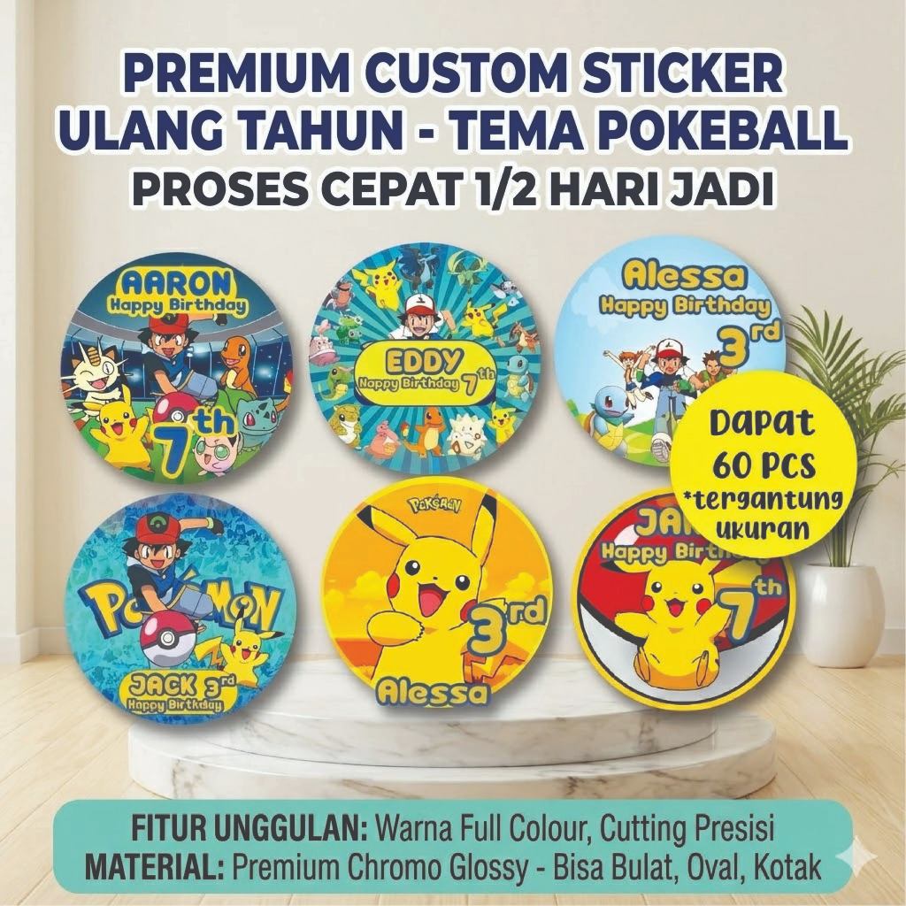 Label Stiker Pokemon Pokeball - Sticker Ulang Tahun Anak, Hampers, Souvenir, Birthday Party
