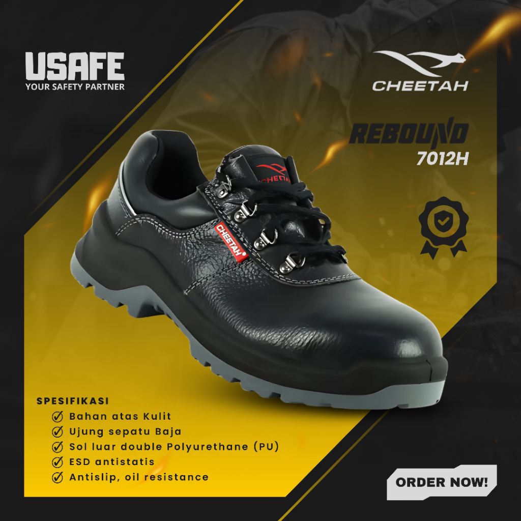 Safety Cheetah 7012H Sepatu Safety Cheetah 7012H Ujung Baja, Anti slip