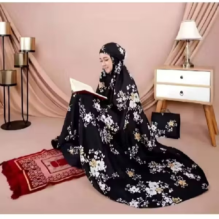 Mukena Motif Bunga Sakura Jumbo  2in1 Terbaru / Mukena Dewasa motif / Mukena Traveling
