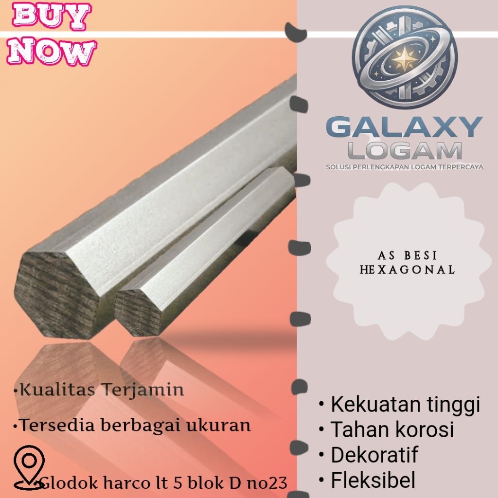 as besi hexagonal diameter 17 mm x 1000 mm