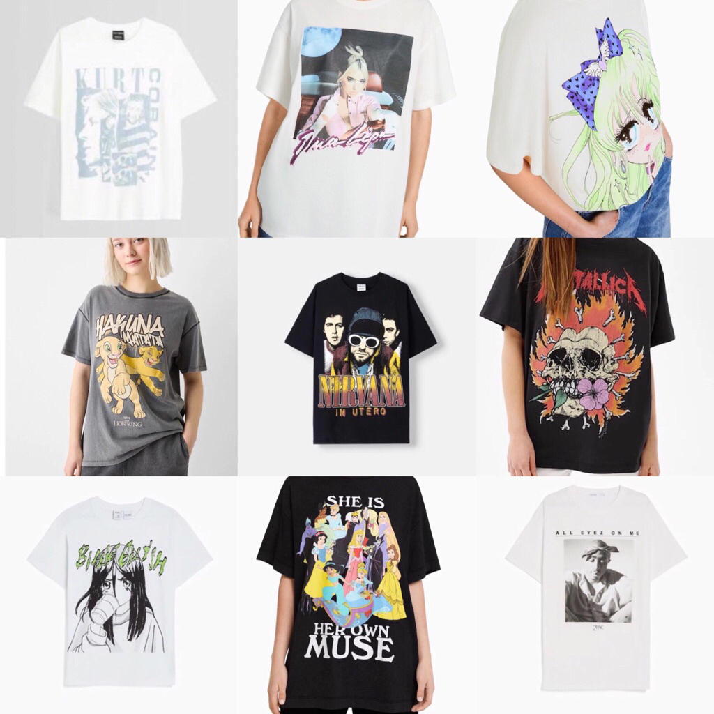BERSHKA NEW MICKEY MOUSE ALL EYEZ ON ME BILLIE EILISH TUPAC 2PAC THIS IS MY VIBE UNISEX PRINCESS SHE