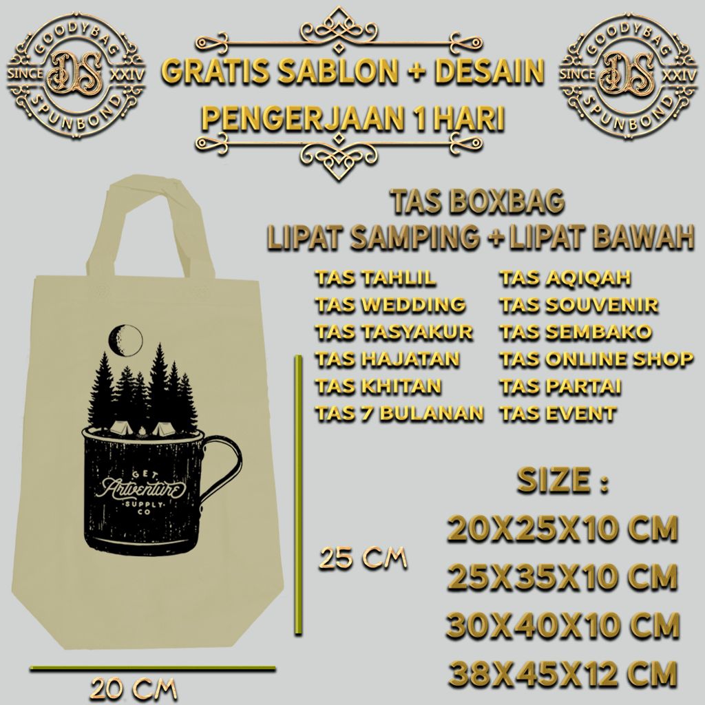 goody bag / tas spunbond / spunbond Tas box bag / tas sablon / custom / kantong