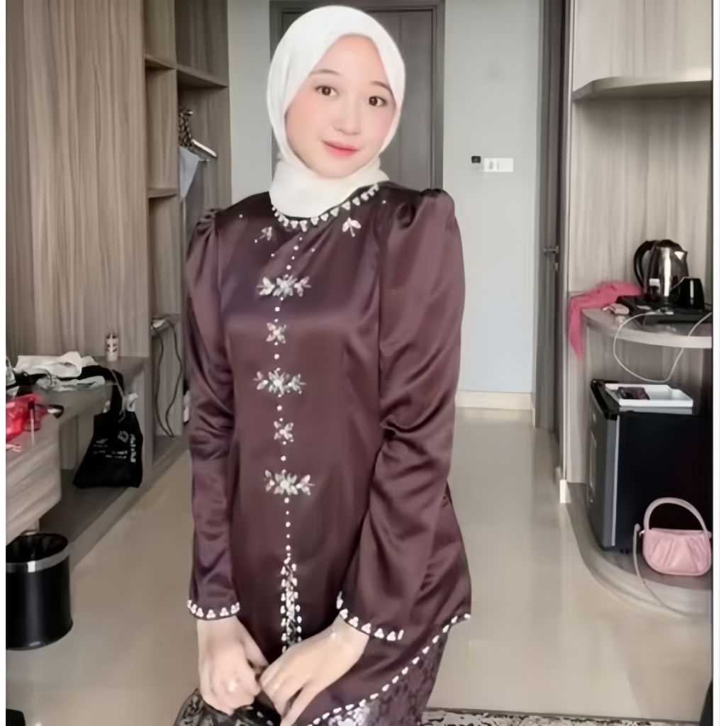 ADA JUMBO | Alana One Set Baju Kurung Melayu Rok Songket silver putih Modern Premium Termurah | Atas
