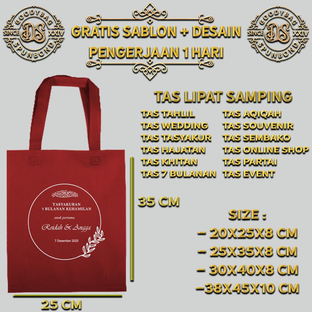 goody bag / tas spunbond / spunbond 25x35x8 cm / tas tasyakur 7 bulan / tas sablon / tasyakur 4 bula