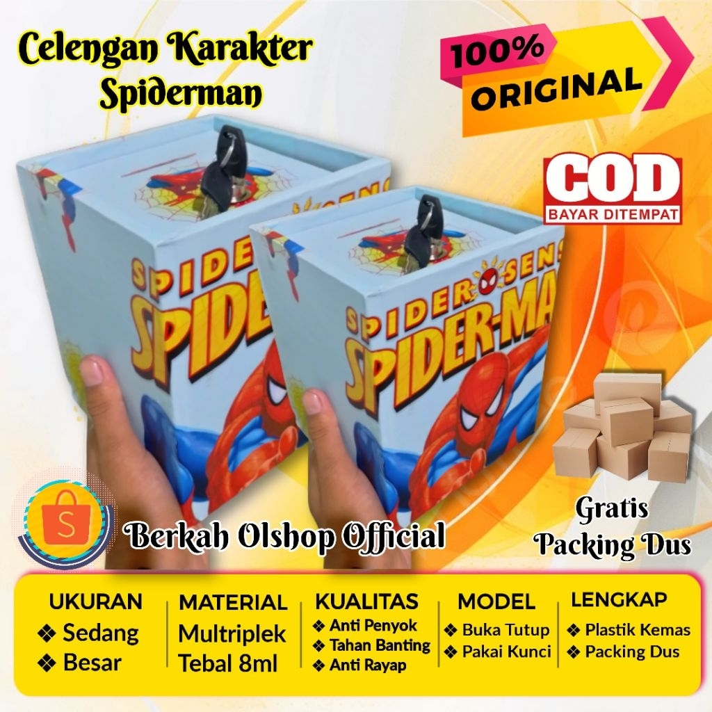 Celengan Karakter Spiderman (Besar Pakai Kunci) - Kado Ulang Tahun Anak - Celengan Kunci Gembok