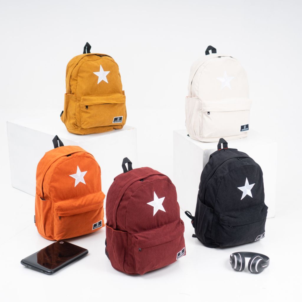 Tas Ransel Corduroy Tas Backpack Corduroy Bintang Tas Sekolah & Kuliah Pria Wanita Jahitan Double Ba