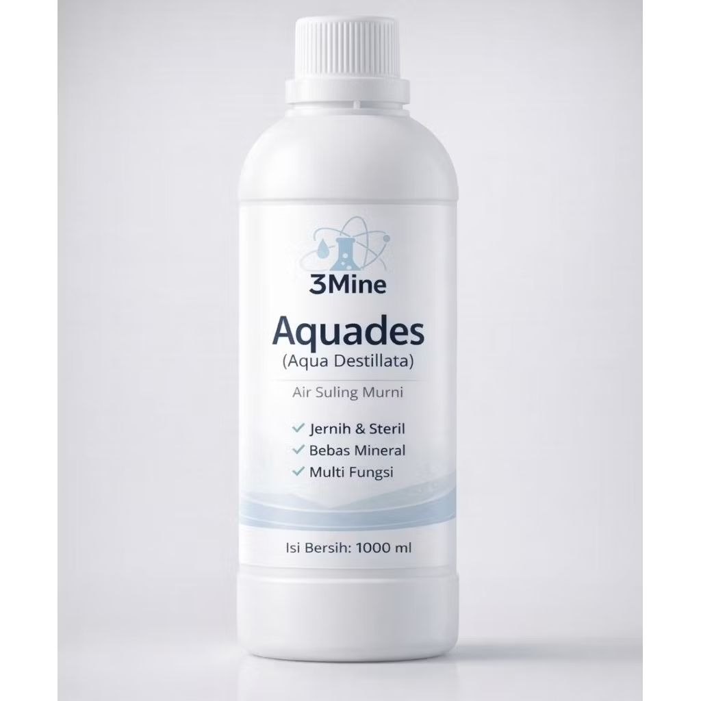 Aquades 1 Liter Air Suling Murni Aqua Destillata Steril Untuk Parfum Aki Setrika Lab