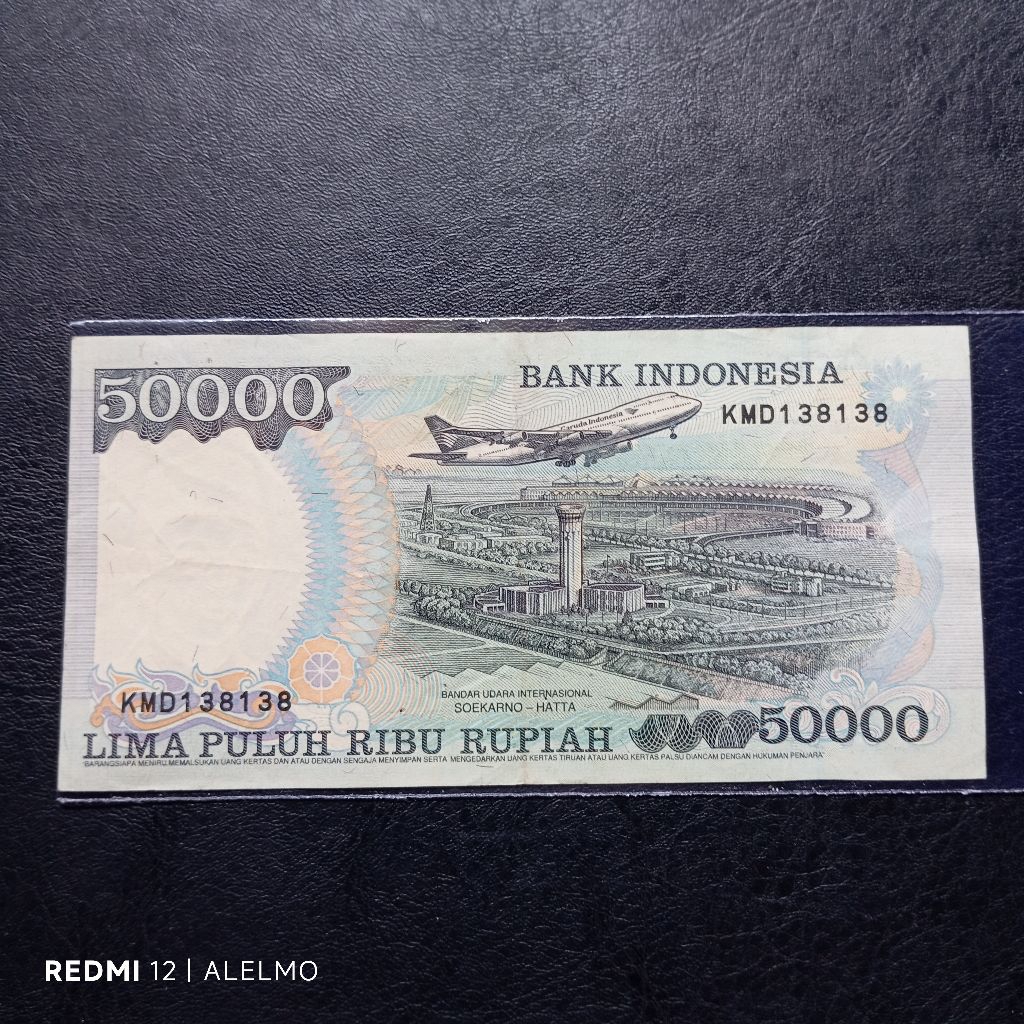 no seri cantik uang kertas 50000 suharto tahun 1995 bekas asli