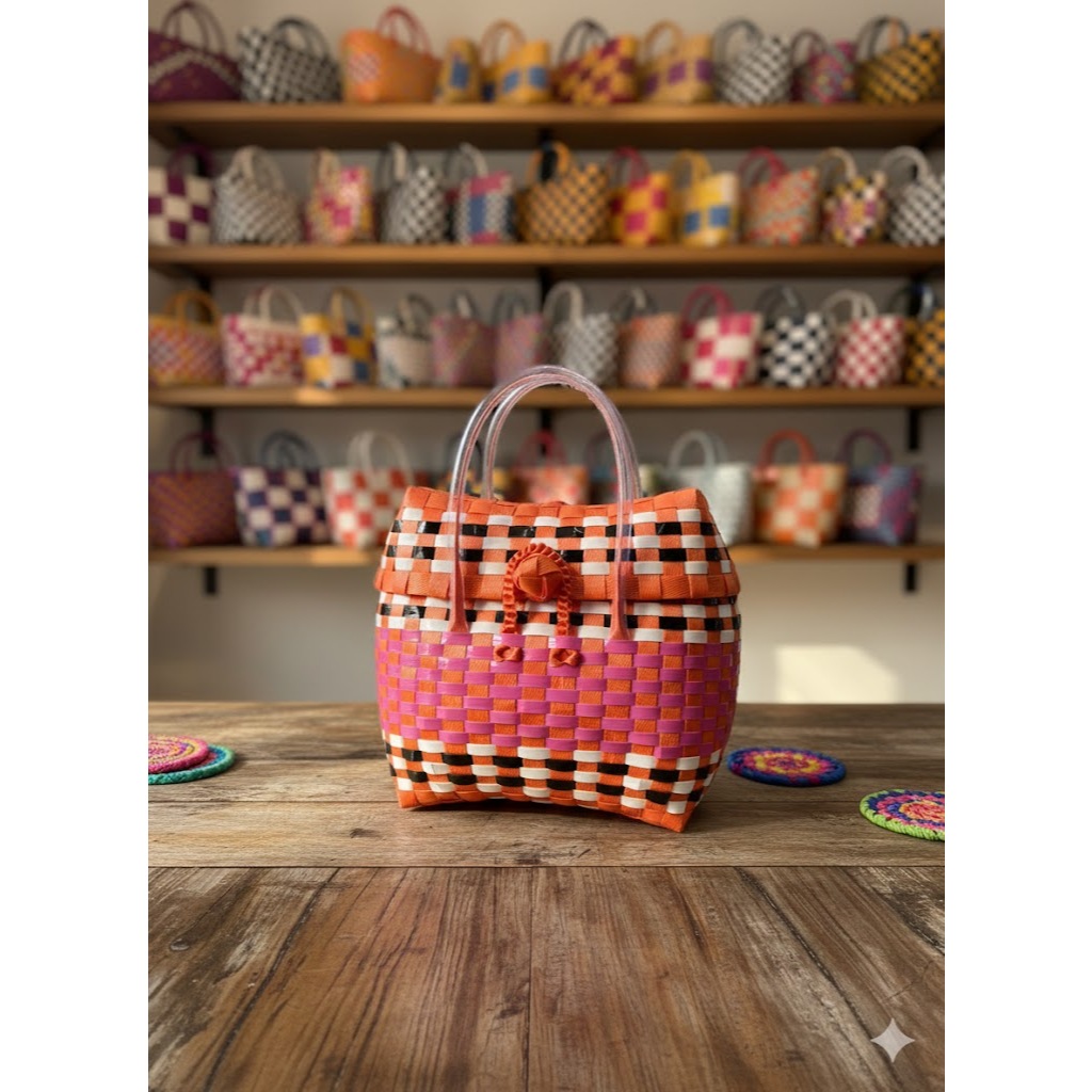 Tas Anyaman Plastik Model Tutup OVAL Tas Belanja Serbaguna