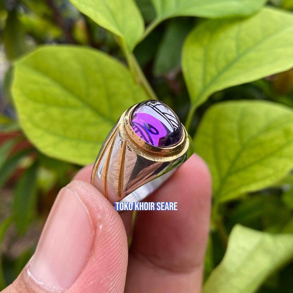 Cincin pria dan wanita batu kecubung ungu minimalis elegant fashion kekinian