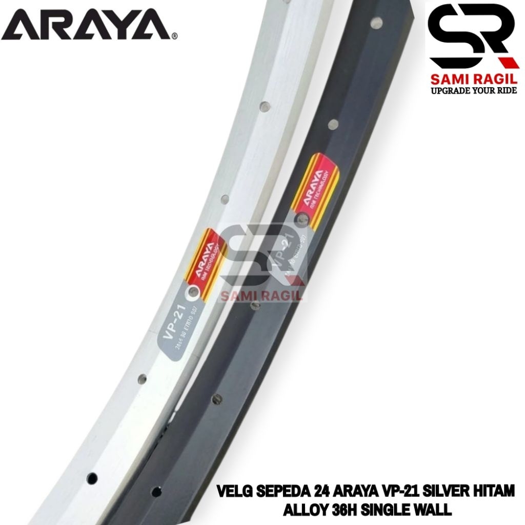 VELG SEPEDA 24 ARAYA VP 21 VP-21 SILVER HITAM ALLOY 36H LUBANG 36 HOLE RIMS RIM SINGLE WALL MTB MINI