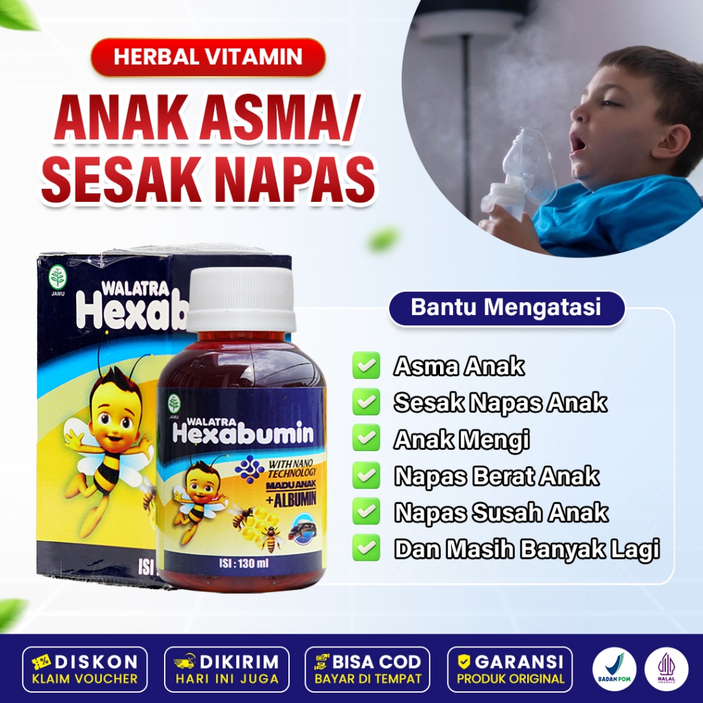 Obat Asma Sesak Nafas Engap Mengi Bronkitis Nyeri Dada Ispa Madu Hexabumin Asli Untuk Anak & Balita