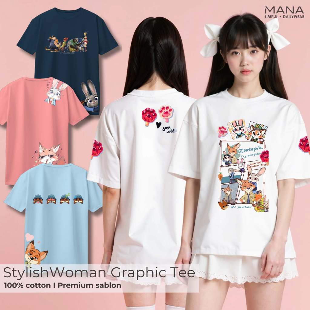 MANA Kaos Wanita Dewasa Zoo Judy Nick Oversize Korean Style Regular Fit Standar Crop Top Tshirt Cewe