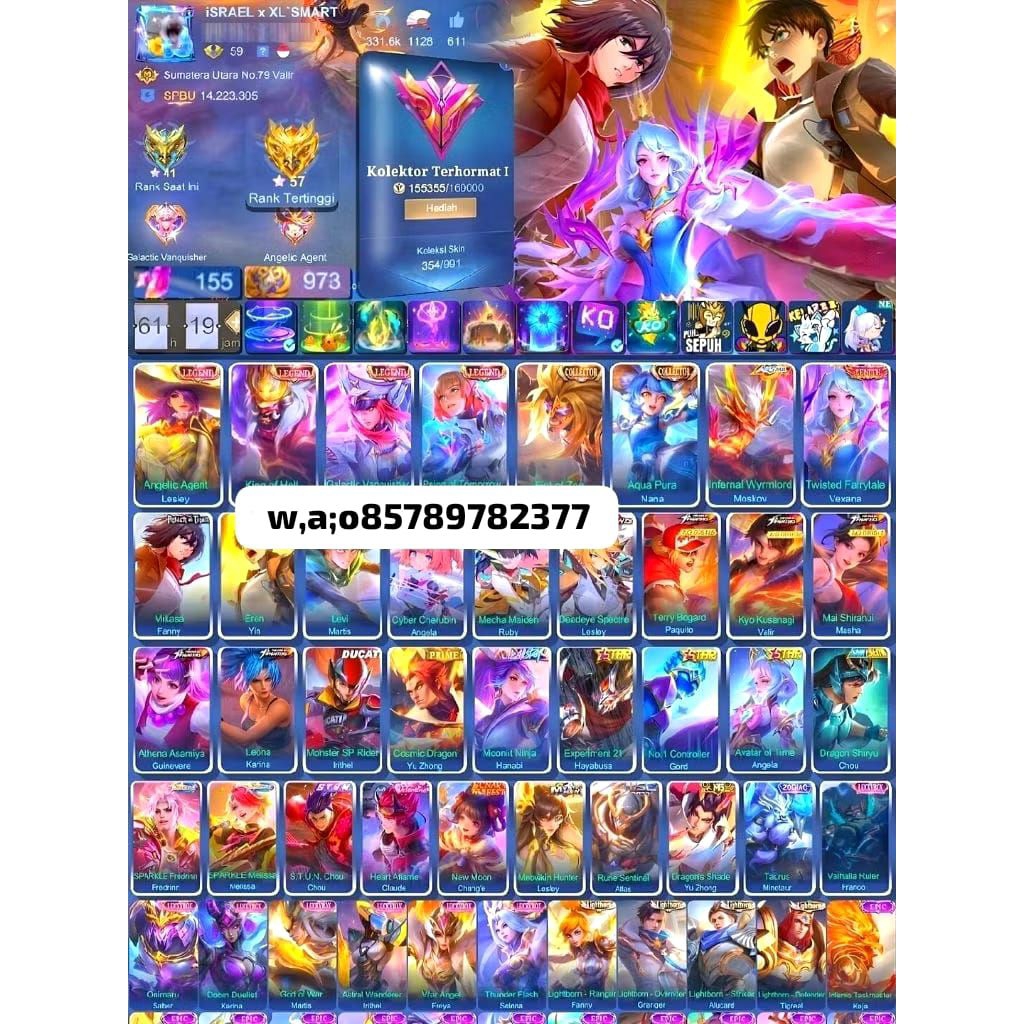 Jual akun mobile legends sultan skin lengkap