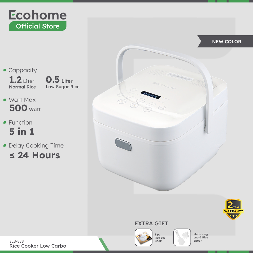 ECOHOME Rice Cooker Low Carbo ELS888 Innerpot 1.2L Capacity Penanak Nasi 3L Serbaguna Low Watt