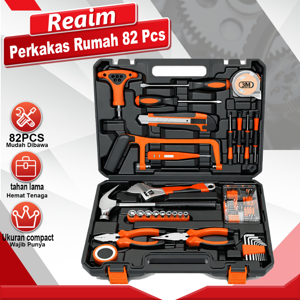 Reaim Tool kit Set Lengkap 82 Pcs Set Kunci Set Lengkap Tool Box Set Lengkap Mekanik Rumah Tangga