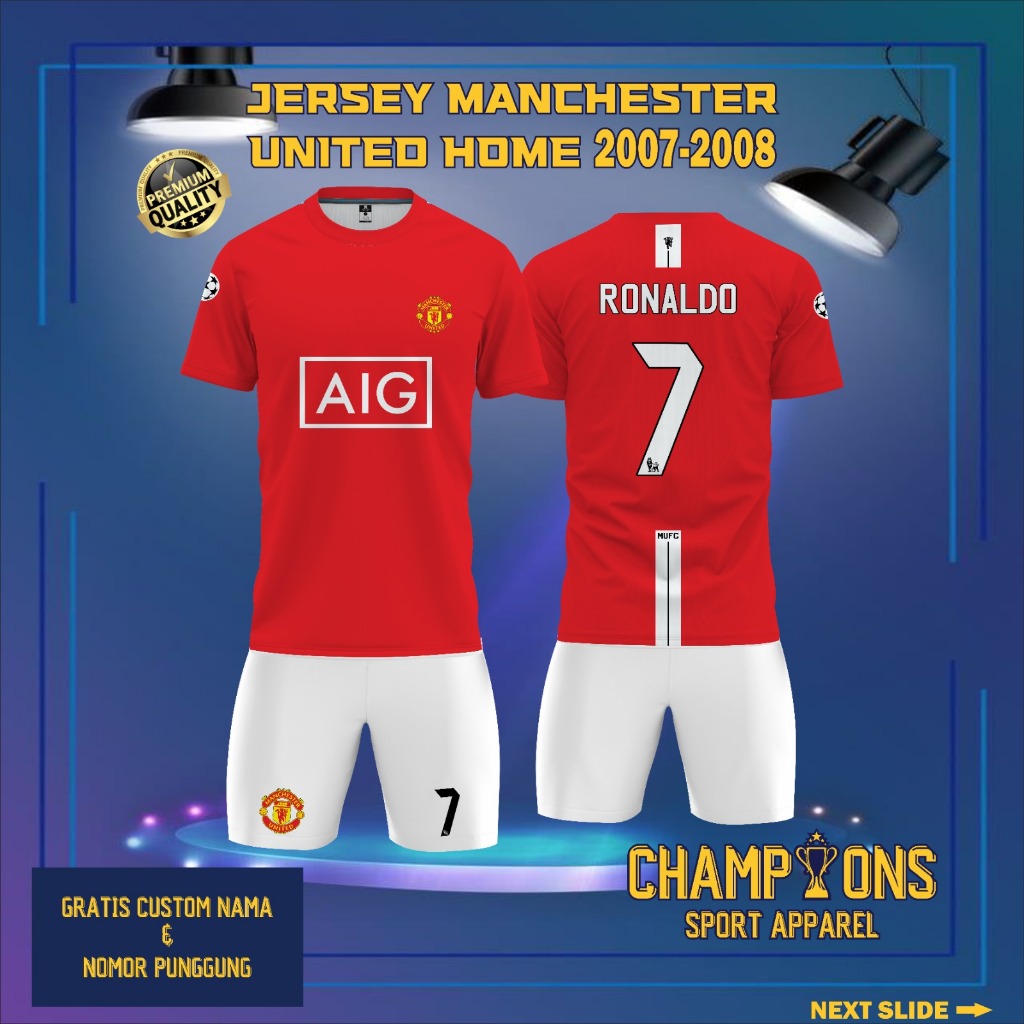 Jersey Sepak bola custom MANCHESTER UNITED 2007-2008 – Full Printing Dryfit Milano