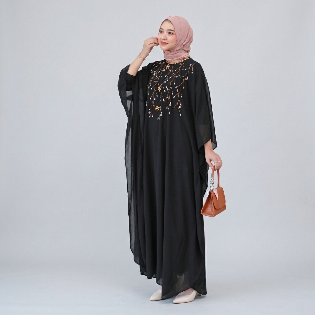 Kaftan Wanita Mila BabyDoll Eksklusif | Gamis Lebaran Pesta Mewah Bordir Etnik | Dress Kondangan Jum
