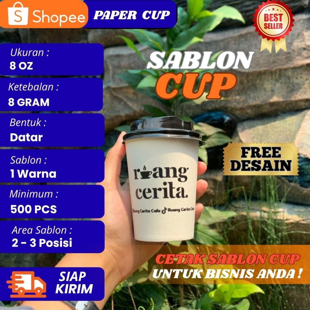 Sablon Gelas / Cup Custom WMP Paper Cup 8 Gram Ukuran 8 oz Datar Free Desain