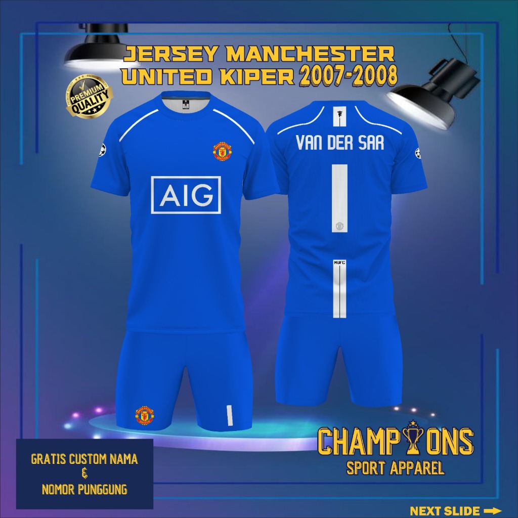 Jersey Sepak bola custom KIPER MANCHESTER UNITED 2007-2008 – Full Printing Dryfit Milano