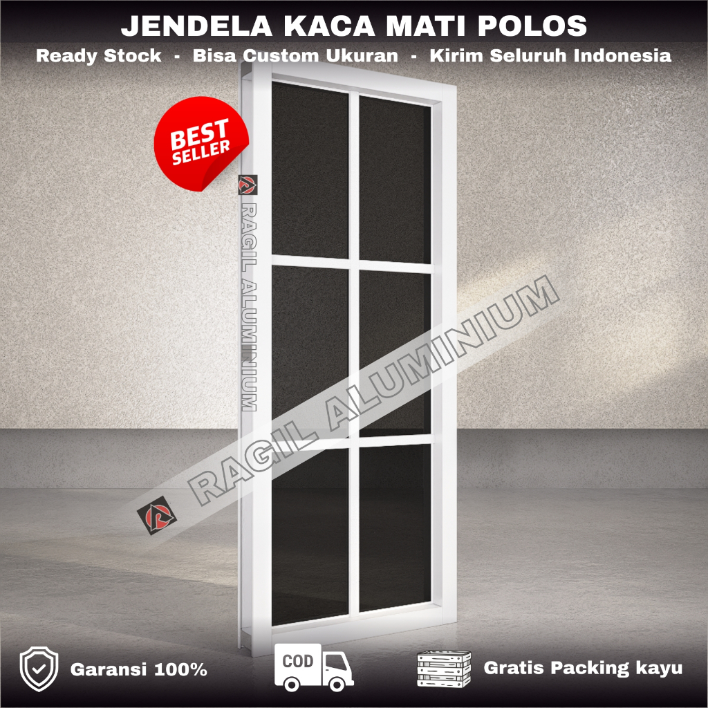 Jendela Aluminium Kaca Mati Ornamen Ukuran Tinggi 120 x Panjang 30 Cm (120x30) Garansi 100%