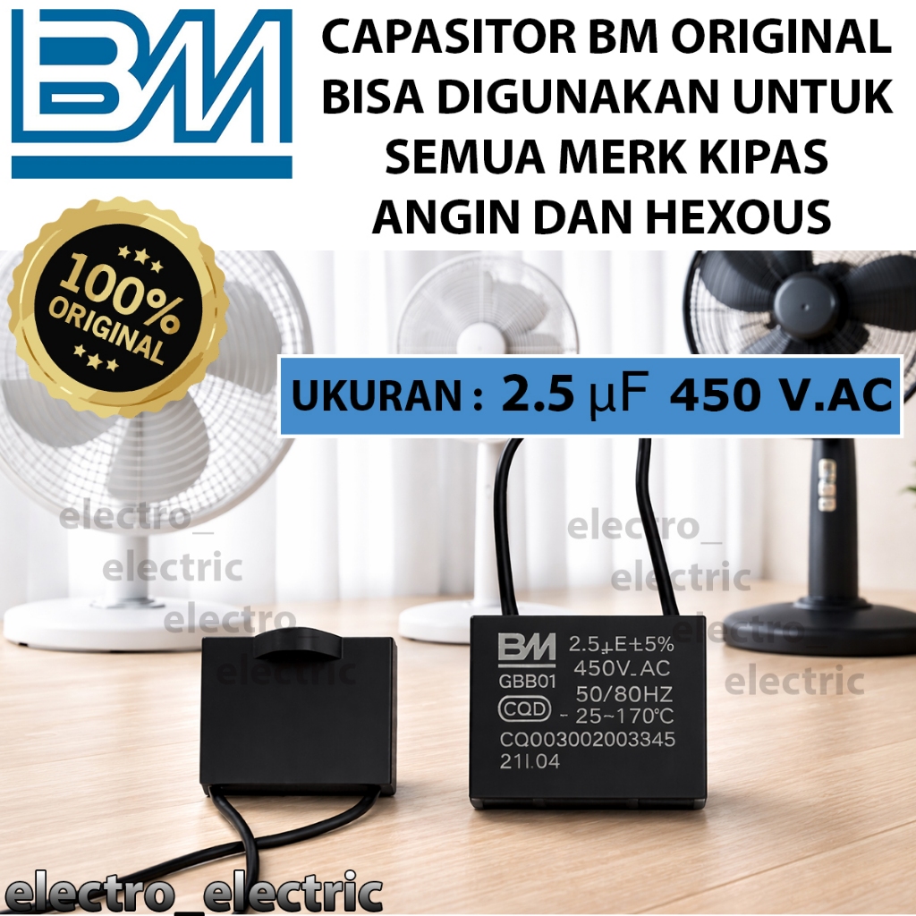 Kapasitor BM CBB61 Hitam 2,5uf 450v - Kapasitor Kotak BM Hitam 2,5uf Original Maspion - Kapasitor Ki