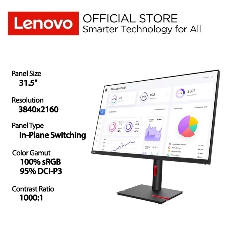 Lenovo Monitor ThinkVision T32p-30 60Hz 3840x2160 31.5" 4K Include Asuransi