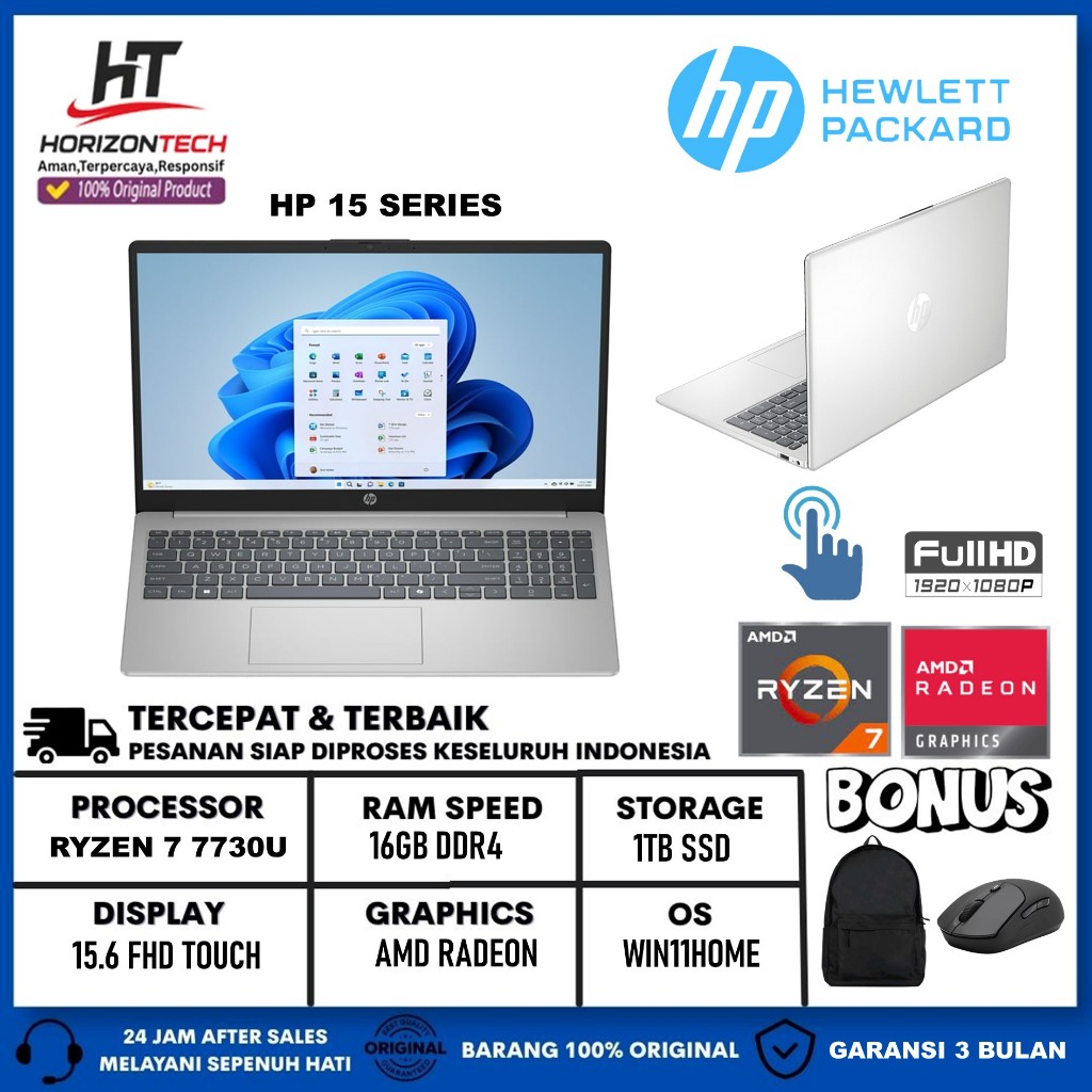 Laptop Gaming HP 15 Ryzen 7 7730U RAM 16GB SSD 1TB FHD IPS Touchscreen Win11