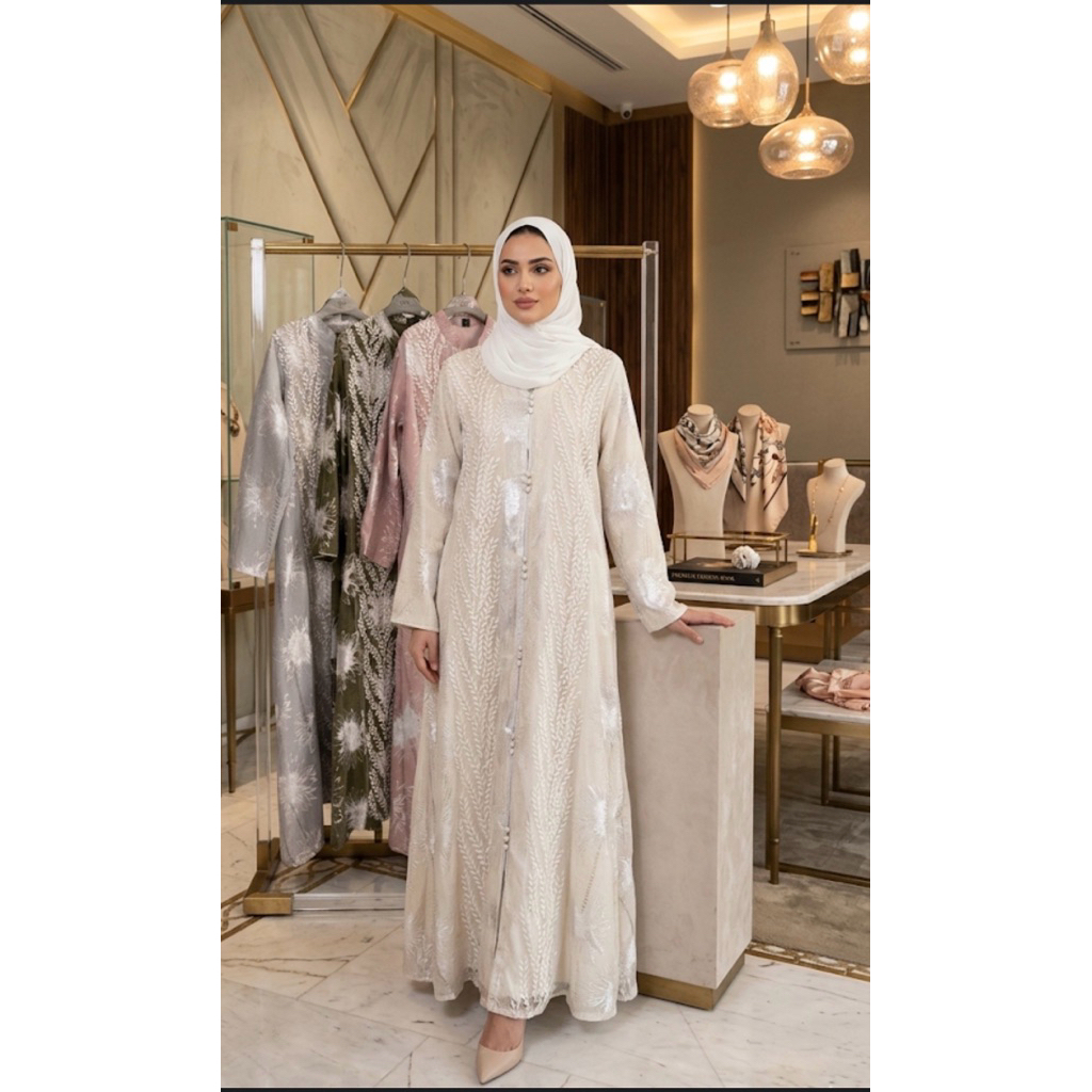 Abaya Organza Import  renda bordir