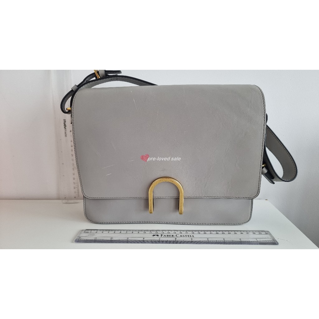 Fossil Finley Leather Shoulder Bag warna Abu Muda Preloved GC
