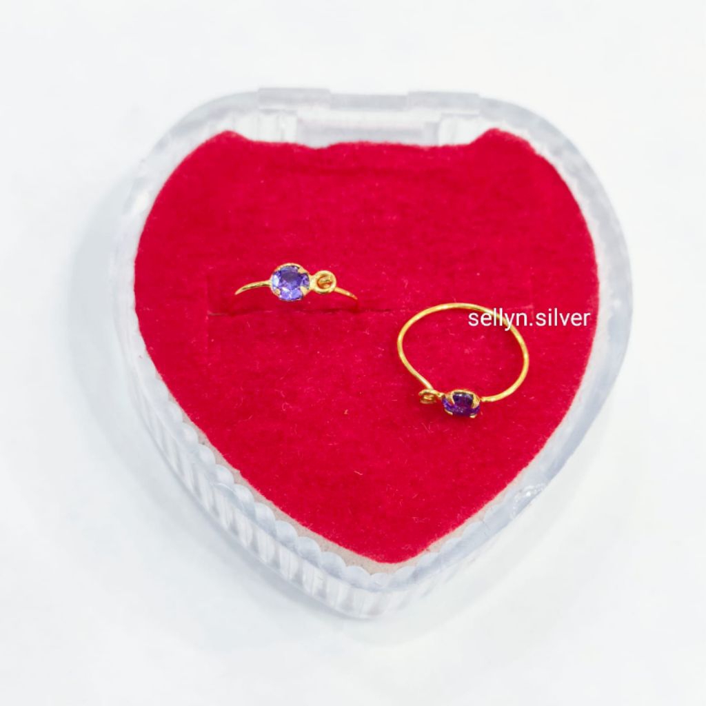 Anting Kenip Bayi/Anak Mata Ungu Perak Asli