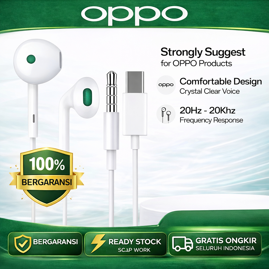 Oppo Earphone Headset Type C / 3.5MM Super Bass 100% Original